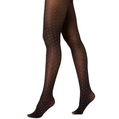 INC International Concepts Ladies Black & Gold Metallic Dot Tights, Size M/L NWT